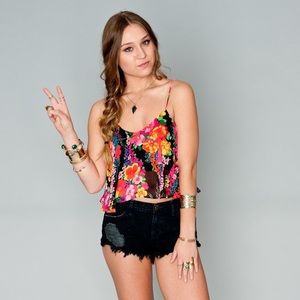 ❌SOLD❌ Show Me Your Mumu Fluorescent Floral Crop